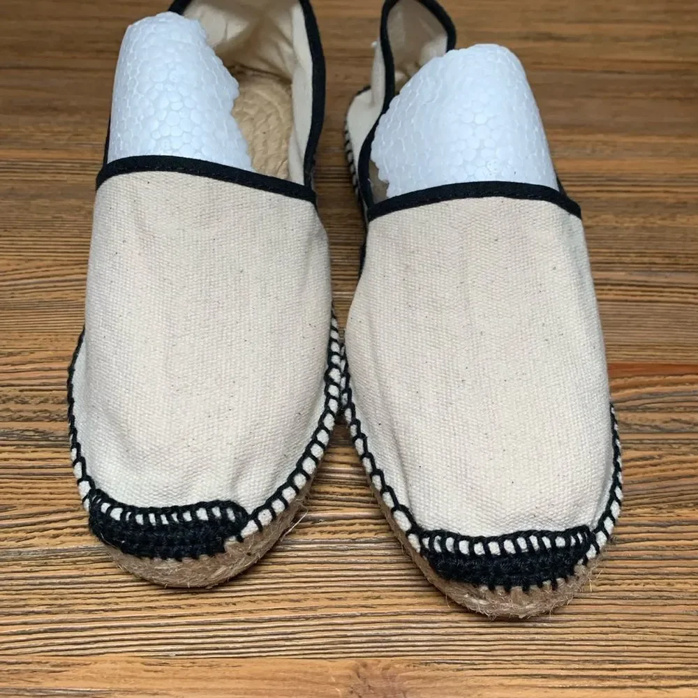 NWOT Toni Pons Cream and Black Espadrilles with Woven Fabric and Rope Soles